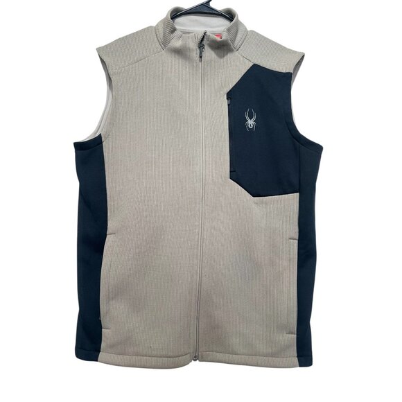 Sold Spyder Bandit Vest Men Large Beige Waffle Thermal Knit Full Zip Outdoor gor - Picture 1 of 14